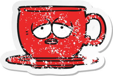 Bir insan tarafından çizilmiş yorgun çay fincanının sıkıntılı çıkartması.