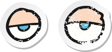 Bir insan tarafından çizilmiş yorgun gözlere sahip bir karikatürün gerilimli yapıştırması.