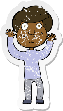 Bir insan tarafından çizilen mutlu çocuk çizgi filminin kederli retro yapıştırması.