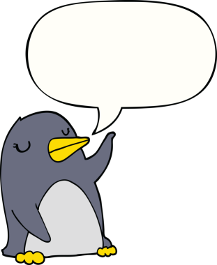 Bir insan tarafından çizilmiş konuşma balonu olan penguen çizgi filmi.