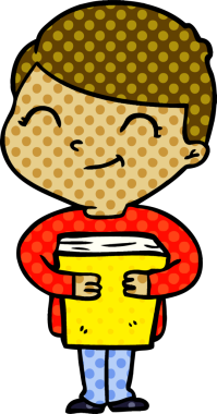 Bir insan tarafından çizilmiş gülümseyen çizgi film çocuğu.