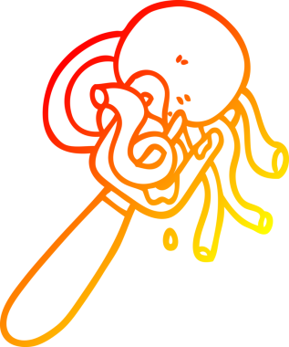 Bir insan tarafından çizilmiş çatal üzerinde köfte ve spagetti çizgi filminin sıcak gradyanı.