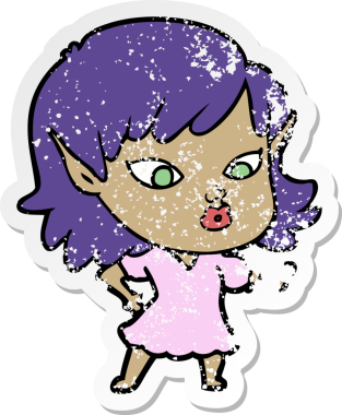 Bir insan tarafından çizilmiş güzel bir elf kızının sıkıntılı çıkartması.