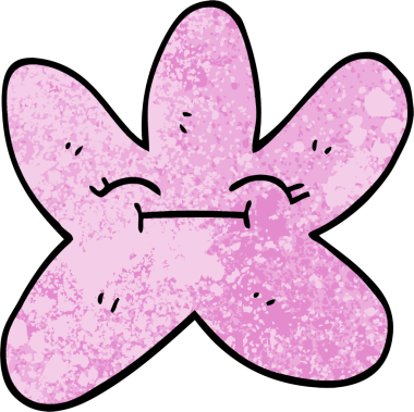 Grunge desenli çizim çizgi film yıldızı balığı bir insan tarafından çizildi.