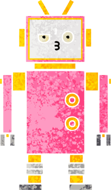 Bir insan tarafından çizilmiş bir robotun retro çizim tarzı karikatürü