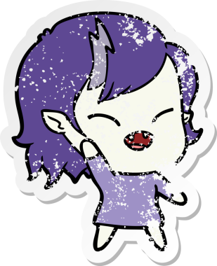 Bir insan tarafından çizilmiş, gülen vampir bir kızın sıkıntılı çıkartması.