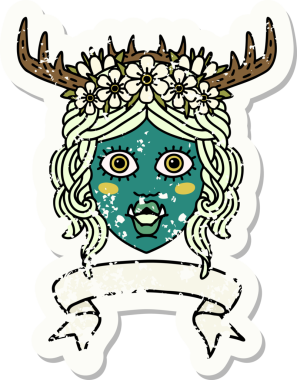 Retro Dövme Biçimli Ork karakteri yüzü bir insan tarafından çizilmiş pankartıyla