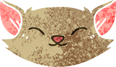 Bir insan tarafından çizilmiş eski çizim tarzı tuhaf çizgi film kedisi