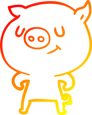 Bir insan tarafından çizilmiş mutlu çizgi film domuzu çizimi.