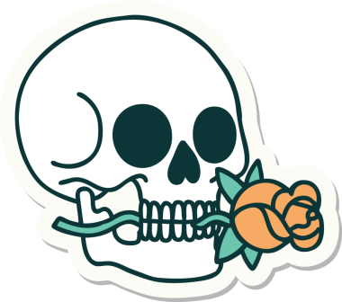 Bir insan tarafından çizilmiş bir kafatasının geleneksel stiliyle dövme çıkartması.