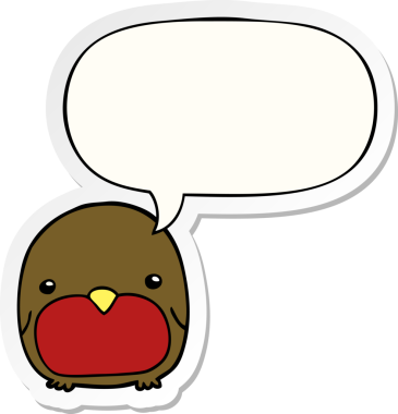 Bir insan tarafından çizilmiş konuşma kabarcığı çıkartmalı sevimli penguen.