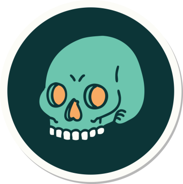 Bir insan tarafından çizilmiş bir kafatasının geleneksel stiliyle dövme çıkartması.