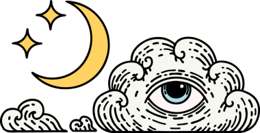 Geleneksel ay yıldızları şeklinde dövme ve bir insan tarafından çizilmiş bulut