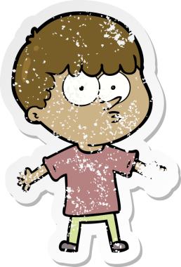 Bir insan tarafından çizilmiş, sıkıntılı bir çizgi film çıkartması.