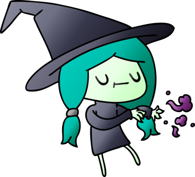 Bir insan tarafından çizilmiş sevimli kawai cadısının gradyan çizimi.