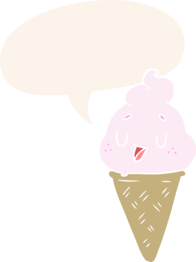 Bir insan tarafından çizilmiş konuşma baloncuklu tatlı çizgi film dondurması.