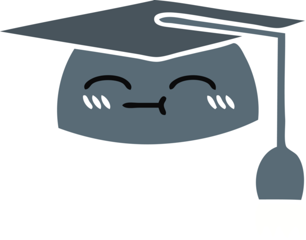 Bir insanın çizdiği mezuniyet şapkasının düz renkli retro karikatürü.