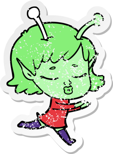 Bir insan tarafından çizilmiş uzaylı bir kızın sıkıntılı çıkartması.