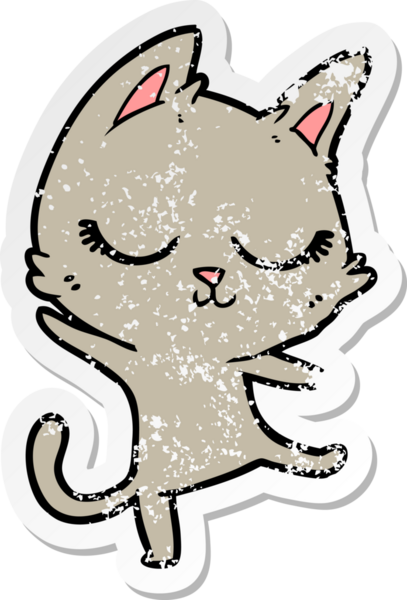 Bir insan tarafından çizilmiş sakin bir çizgi film kedisinin sıkıntılı çıkartması.