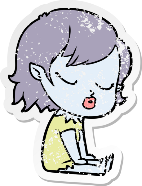 Bir insan tarafından çizilmiş şirin bir vampir kızın sıkıntılı çıkartması.