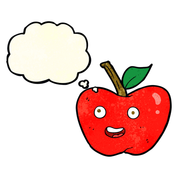 bir insan tarafından çizilmiş düşünce baloncuklu çizgi film elması