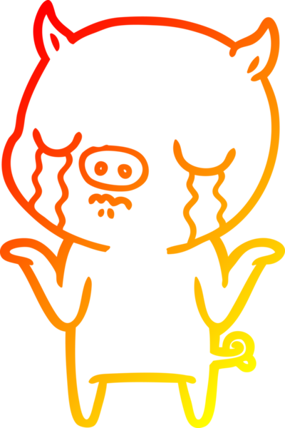 Bir insan tarafından çizilmiş, ağlayan bir domuzun sıcak çizgi çizimi.