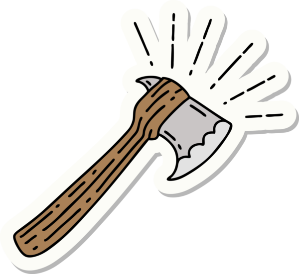 Bir insan tarafından çizilmiş dövme stili balta etiketi.