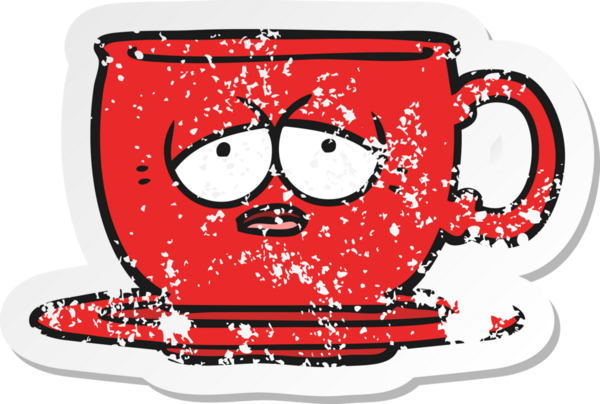 Bir insan tarafından çizilmiş yorgun çay fincanının sıkıntılı çıkartması.