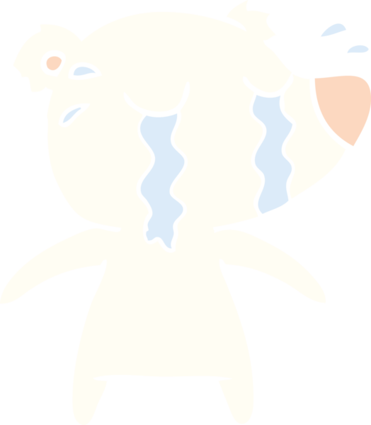 Düz renkli çizgi film ağlayan kutup ayısı bir insan tarafından çizilmiş.