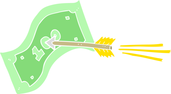 Bir insan tarafından çizilen uçan okun düz renk çizimi