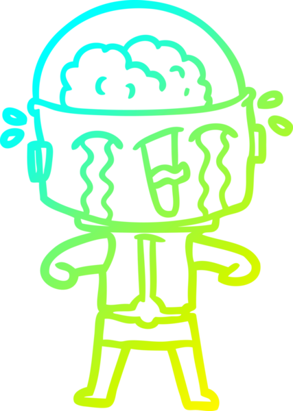 Bir insan tarafından çizilmiş ağlayan robot karikatür çizimi