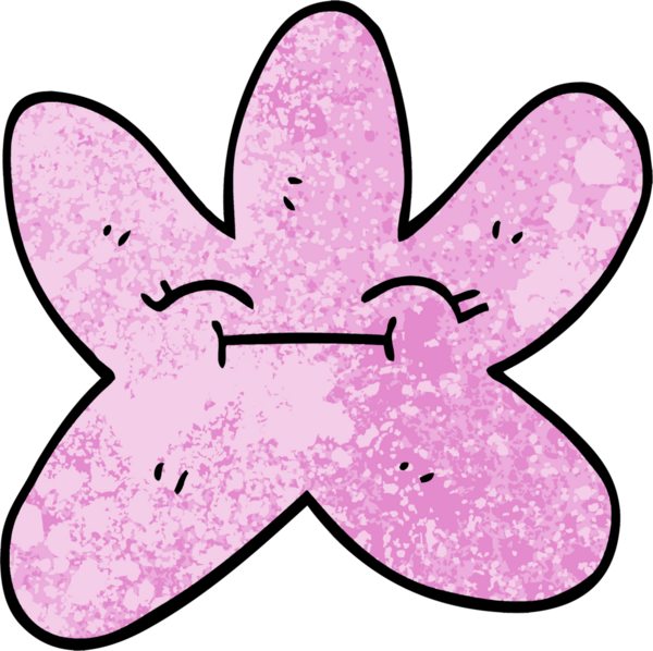 Grunge desenli çizim çizgi film yıldızı balığı bir insan tarafından çizildi.