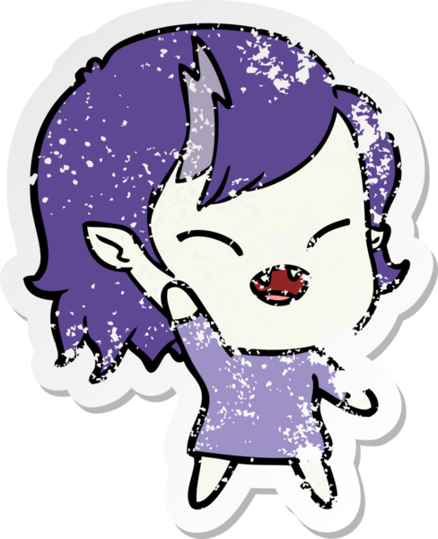 Bir insan tarafından çizilmiş, gülen vampir bir kızın sıkıntılı çıkartması.