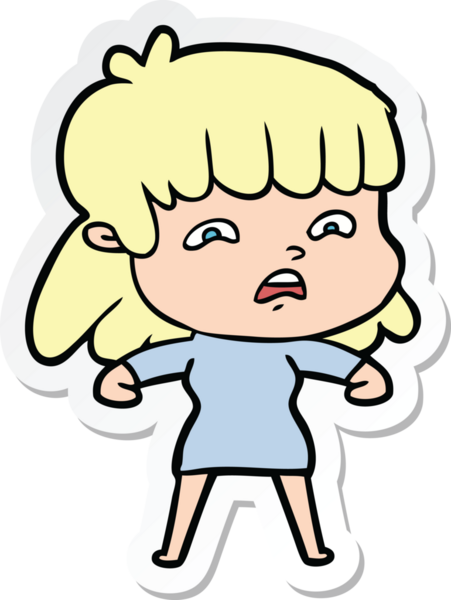 Bir insan tarafından çizilmiş endişeli bir karikatür çıkartması.