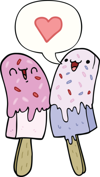 Karikatür buz lolipopu bir insan tarafından çizilmiş konuşma baloncuğuna aşık