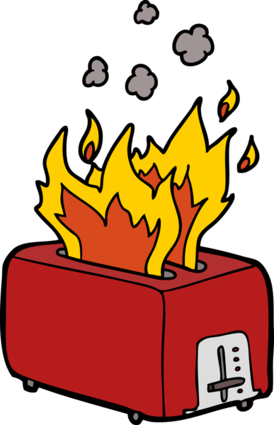 Bir insan tarafından çizilmiş kızgın ekmek kızartma makinesi.