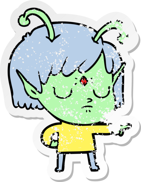 Bir insan tarafından çizilmiş uzaylı bir kızın sıkıntılı çıkartması.