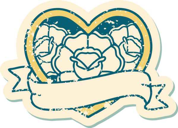 Bir insanın çizdiği çiçekli kalp ve pankartın sembolik dövmeli resmi.