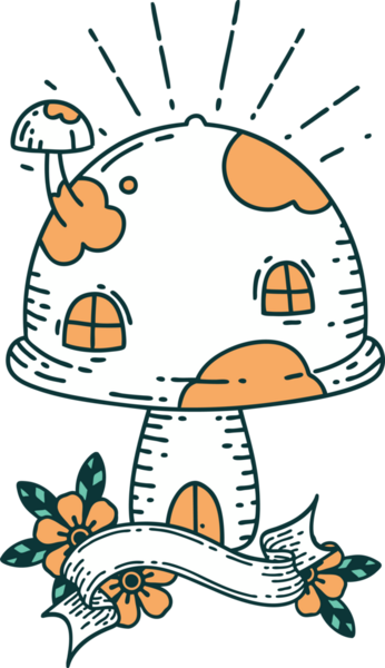 Bir insan tarafından çizilmiş dövmeli mantar pankartı.