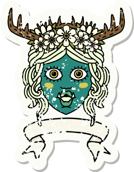 Retro Dövme Biçimli Ork karakteri yüzü bir insan tarafından çizilmiş pankartıyla