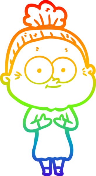 Gökkuşağı gradyan çizgi çizimi Bir insan tarafından çizilmiş mutlu yaşlı kadın