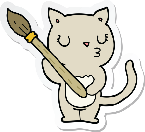 Bir insan tarafından çizilmiş şirin bir çizgi film kedisinin çıkartması.