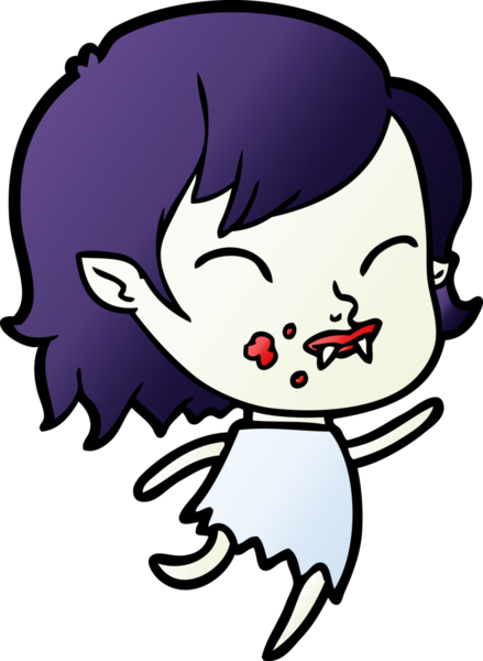 Bir insan tarafından çizilmiş yanağında kan olan vampir kız çizgi filmi.