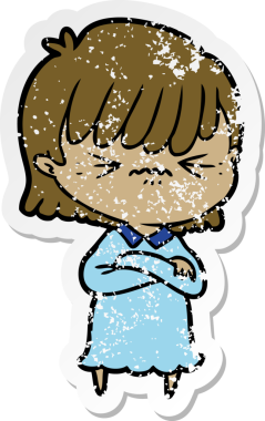 Bir insan tarafından çizilmiş kızgın bir karikatür kızının sıkıntılı çıkartması.