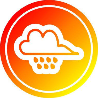 Bir insan tarafından çizilmiş sıcak eğimli yağmur bulutu dairesel simgesi