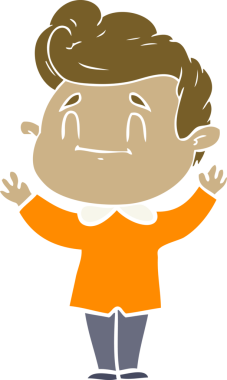 Bir insan tarafından çizilmiş mutlu düz renkli karikatür adam.