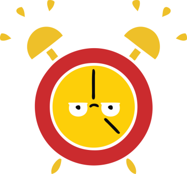 Bir insan tarafından çizilmiş alarm saatinin düz renk retro karikatürü