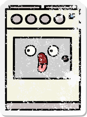 Bir insan tarafından çizilmiş şirin bir mutfak fırınının sıkıntılı çıkartması.