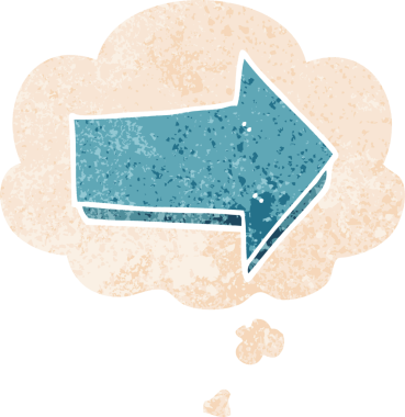 grunge 'da düşünce baloncuğu olan çizgi film oku bir insan tarafından çizilmiş gerilimli retro desen tarzı