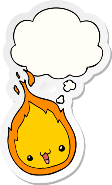 Düşünce baloncuklu tatlı çizgi film alevi bir insan tarafından çizilmiş çıkartma gibi.